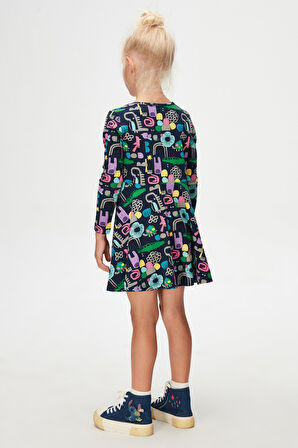 Kız Çocuk Cutouts Anima Desen Uzun Kol Elbise