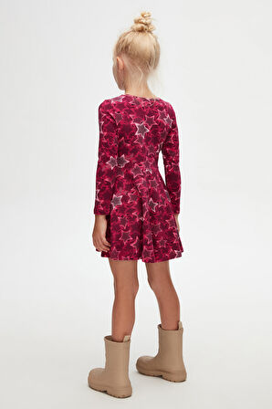 Kız Çocuk Pointing Stars Desen Uzun Kol Elbise