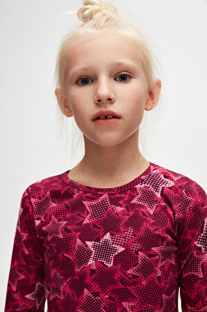 Kız Çocuk Pointing Stars Desen Uzun Kol Elbise