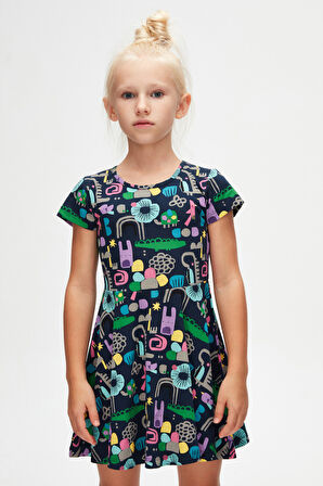 Cutouts Animal Kız Çocuk Desenli Kısa Kollu Elbise