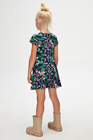 Cutouts Animal Kız Çocuk Desenli Kısa Kollu Elbise