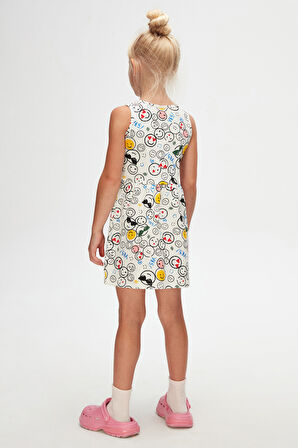 Cute Faces Kız Çocuk Desen Kolsuz Elbise