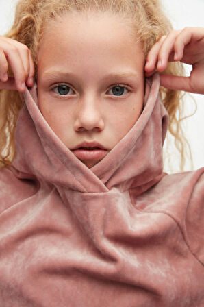 Koyu Pudra Kız Çocuk Kadife Alt Üst Takım