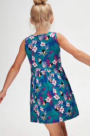 Tropical Parrot Kız Çocuk Desenli Kolsuz Elbise