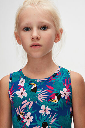 Tropical Parrot Kız Çocuk Desenli Kolsuz Elbise