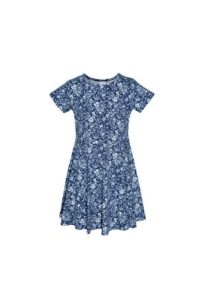 Midnight Garden Kız Çocuk Desenli Kısa Kollu Elbise