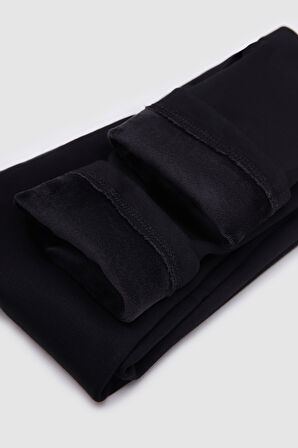 Siyah Kız Çocuk İçi Peluş Extra Kalın Kışlık Tayt