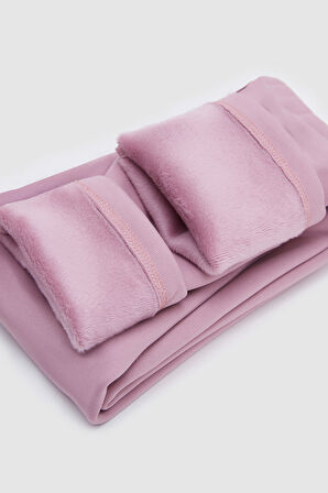 Gül Kurusu Kız Çocuk İçi Peluş Yan Panel Tüylü Extra Kalın Kışlık Tayt