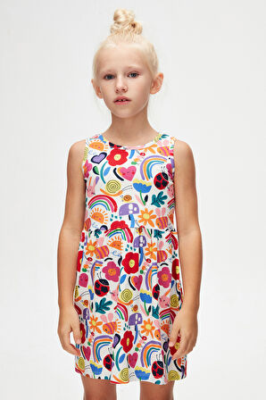 Little Friends Kız Çocuk Desenli Kolsuz Elbise
