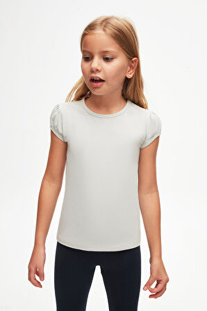 Duman Gri Basic Kız Çocuk Sıfır Yaka Karpuz Kol Tişört