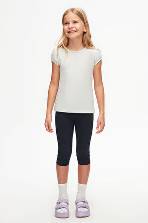 Duman Gri Basic Kız Çocuk Sıfır Yaka Karpuz Kol Tişört