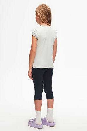 Duman Gri Basic Kız Çocuk Sıfır Yaka Karpuz Kol Tişört