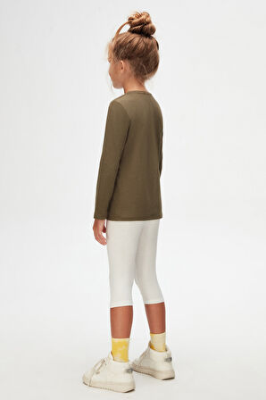 Kamuflaj Yeşil Basic Unisex Çocuk Mevsimlik Sıfır Yaka Uzun Kollu Tişört