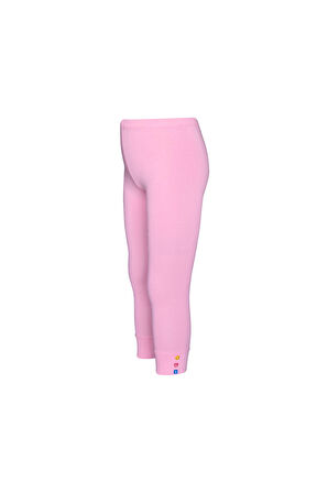 Pembe Düğmeli Paça Manşetli Kız Çocuk Yazlık Tayt