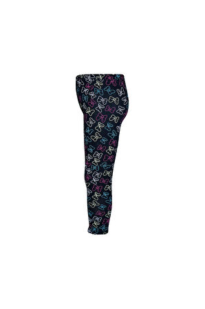 Koyu Lacivert Colorful Bows Kız Çocuk Yazlık Desenli Tayt