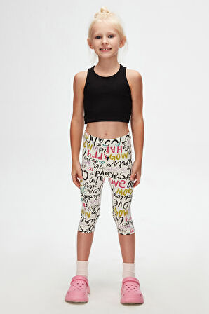 Ekru Glasgow Kız Çocuk Desenli Diz Altı Tayt Kapri