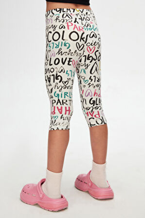 Ekru Glasgow Kız Çocuk Desenli Diz Altı Tayt Kapri