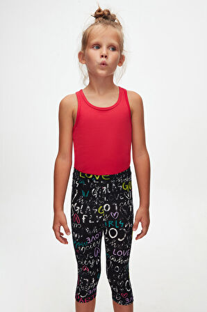 Siyah Glasgow Kız Çocuk Desenli Diz Altı Tayt Kapri