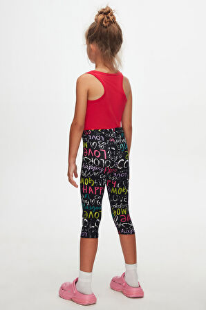 Siyah Glasgow Kız Çocuk Desenli Diz Altı Tayt Kapri