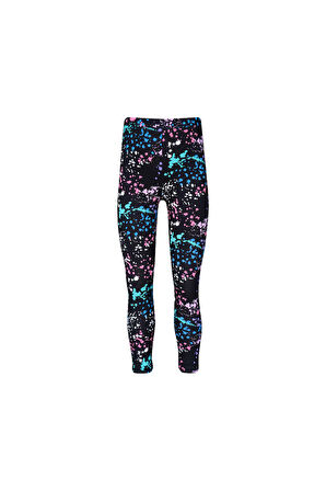 Siyah Kız Çocuk Spray Colors Desen Tayt