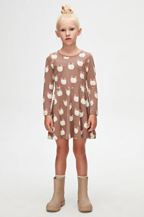 Kız Çocuk Sleepy Bunny Desen Uzun Kol Elbise