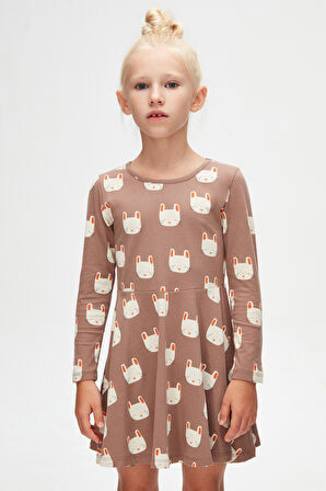 Kız Çocuk Sleepy Bunny Desen Uzun Kol Elbise