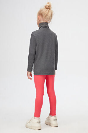 Koyu Gri Basic Kışlık Tam Balıkçı Yaka Uzun Kollu Kız Çocuk Tişört