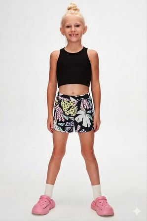 Cutouts Leaf Kız Çocuk Cepli Desenli Şort