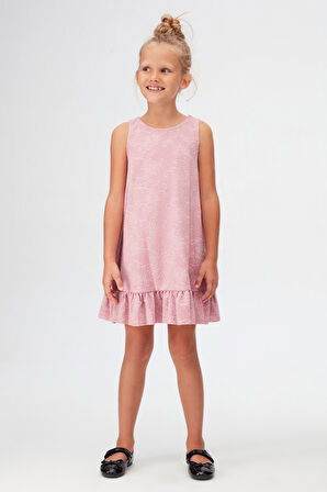 Lila Çiçek Desen Kız Çocuk Fırfırlı Çan Etekli Elbise