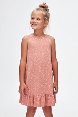 Somon Damla Desen Kız Çocuk Fırfırlı Çan Etekli Elbise