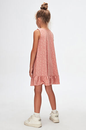 Somon Damla Desen Kız Çocuk Fırfırlı Çan Etekli Elbise