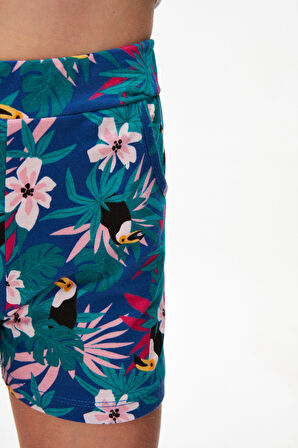 Kız Çocuk Tropical Parrot Desen Cepli Şort