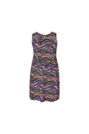 Colorful Waves Kız Çocuk Desenli Kolsuz Elbise