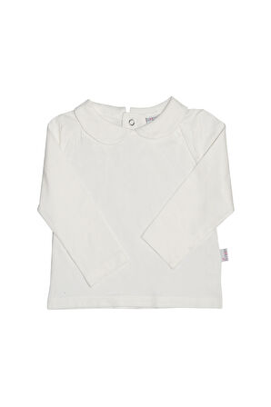 Ekru Bebe Yaka Çıtçıtlı Uzun Kol Aylık Tişört