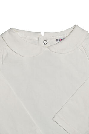 Ekru Bebe Yaka Çıtçıtlı Uzun Kol Aylık Tişört