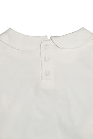 Ekru Bebe Yaka Çıtçıtlı Uzun Kol Aylık Tişört