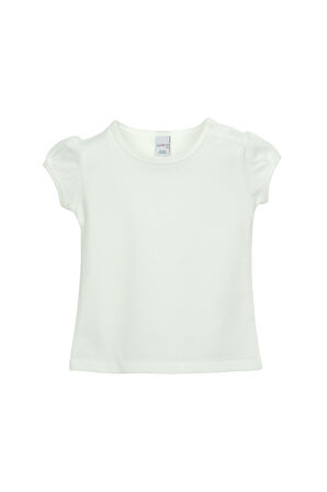 Ekru Basic Kız Bebek Çıtçıtlı Sıfır Yaka Karpuz Kol Tişört