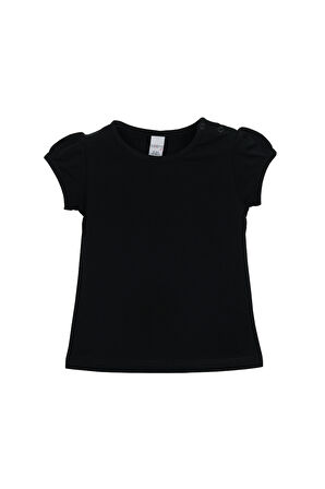 Siyah Basic Kız Bebek Çıtçıtlı Sıfır Yaka Karpuz Kol Tişört