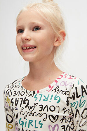 Ekru Kız Çocuk Glasgow Desen Uzun Kol Elbise