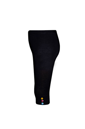 Siyah Kız Çocuk Düğme Aksesuarlı Kapri