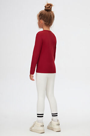 Bordo Basic Unisex Çocuk Kışlık Sıfır Yaka Uzun Kollu Tişört