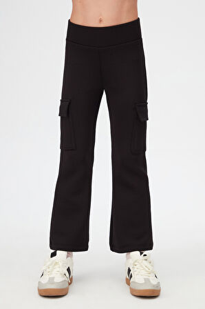 Siyah Kız Çocuk Skuba Kargo Cepli Pantolon
