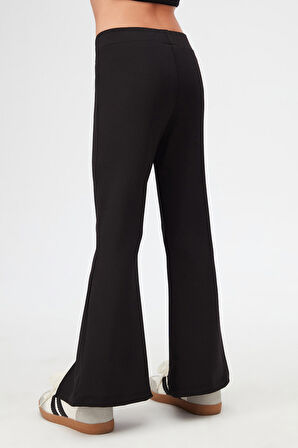 Siyah Kız Çocuk Ön Yırtmaçlı Nervürlü Scuba Pantolon