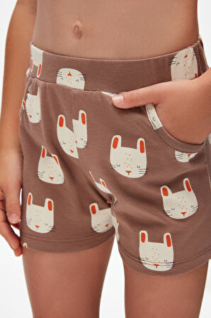 Sleepy Bunny Kız Çocuk Desenli Cepli Şort