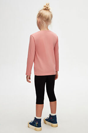 Koyu Pudra Basic Unisex Çocuk Mevsimlik Sıfır Yaka Uzun Kollu Tişört
