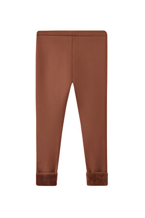 Kahverengi Kız Çocuk İçi Peluş Kulaklı Tavşan Nakışlı Extra Kalın Kışlık Tayt