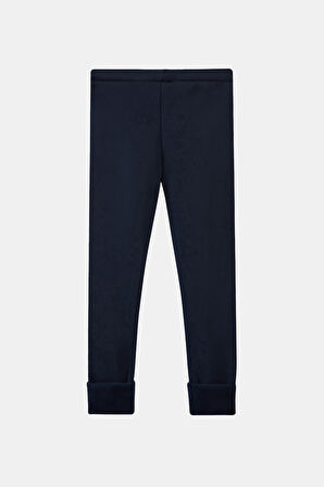 Koyu Lacivert Kız Çocuk İçi Peluş Kulaklı Tavşan Nakışlı Extra Kalın Kışlık Tayt