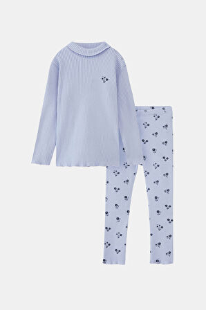 Açık Lila Çiçek Baskılı Kız Çocuk Kaşkorse Alt Üst Takım