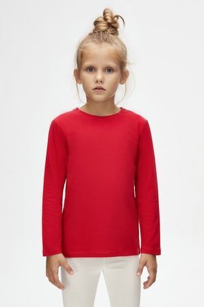 Açık Kırmızı Unisex Çocuk Mevsimlik Sıfır Yaka Uzun Kollu Basic Tişört
