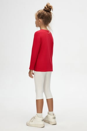 Açık Kırmızı Unisex Çocuk Mevsimlik Sıfır Yaka Uzun Kollu Basic Tişört